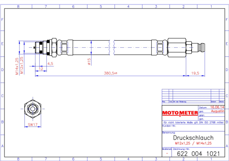 Preview: MotoMeter KPS Kompressionsdruckschreiber Druckschlauch M12x1,25 / M14x1,25